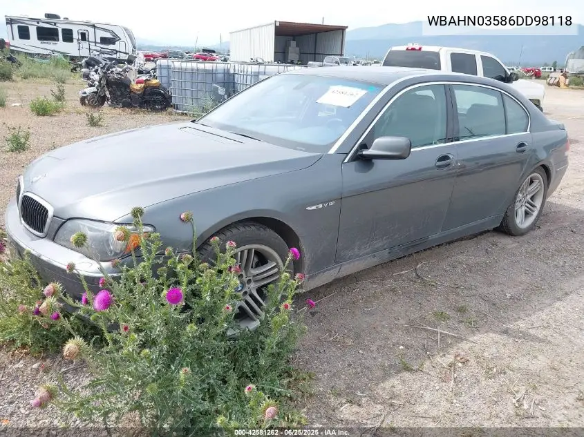2006 BMW 760Li VIN: WBAHN03586DD98118 Lot: 42581262