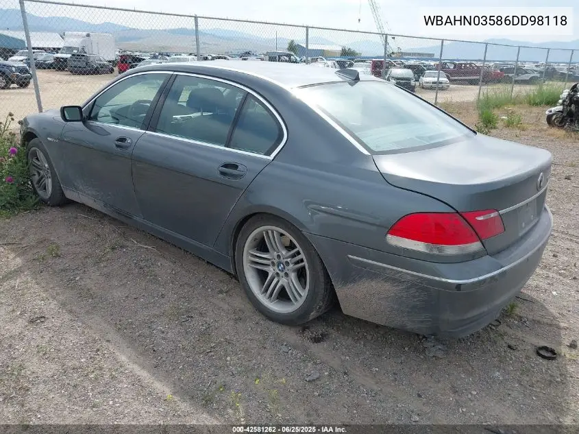 2006 BMW 760Li VIN: WBAHN03586DD98118 Lot: 42581262