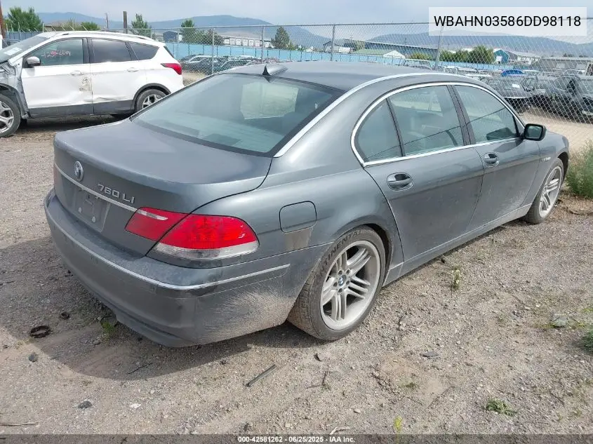 2006 BMW 760Li VIN: WBAHN03586DD98118 Lot: 42581262