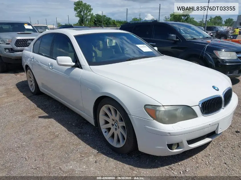 2006 BMW 750I VIN: WBAHL83576DT03355 Lot: 42606906