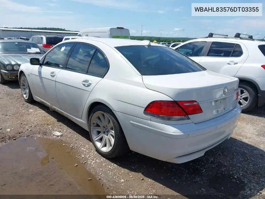 2006 BMW 750I VIN: WBAHL83576DT03355 Lot: 42606906