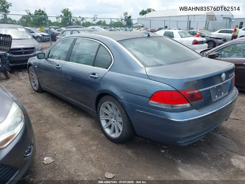2006 BMW 750Li VIN: WBAHN83576DT62514 Lot: 42657343