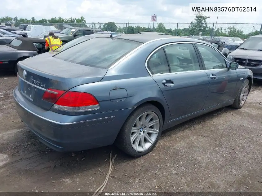 2006 BMW 750Li VIN: WBAHN83576DT62514 Lot: 42657343