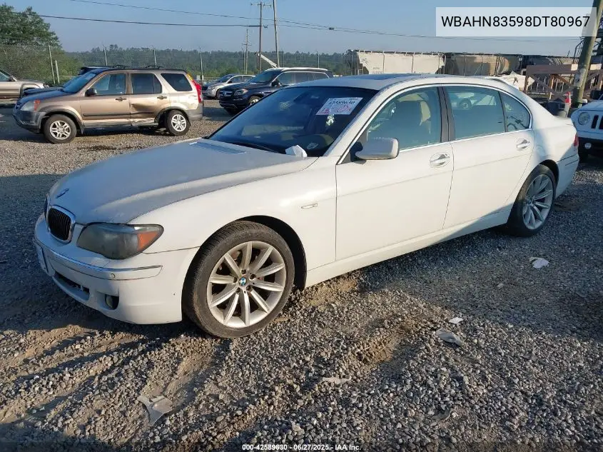 2008 BMW 750Li VIN: WBAHN83598DT80967 Lot: 42589630