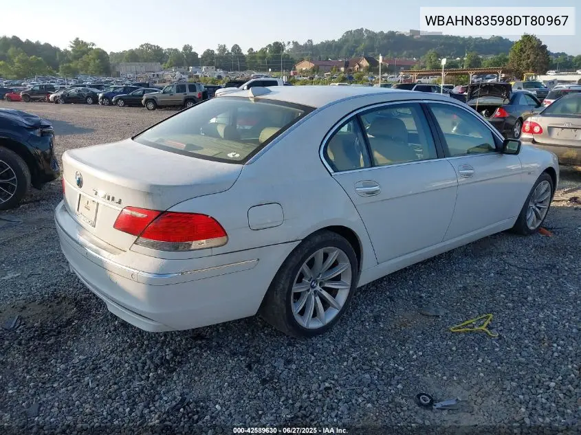 2008 BMW 750Li VIN: WBAHN83598DT80967 Lot: 42589630