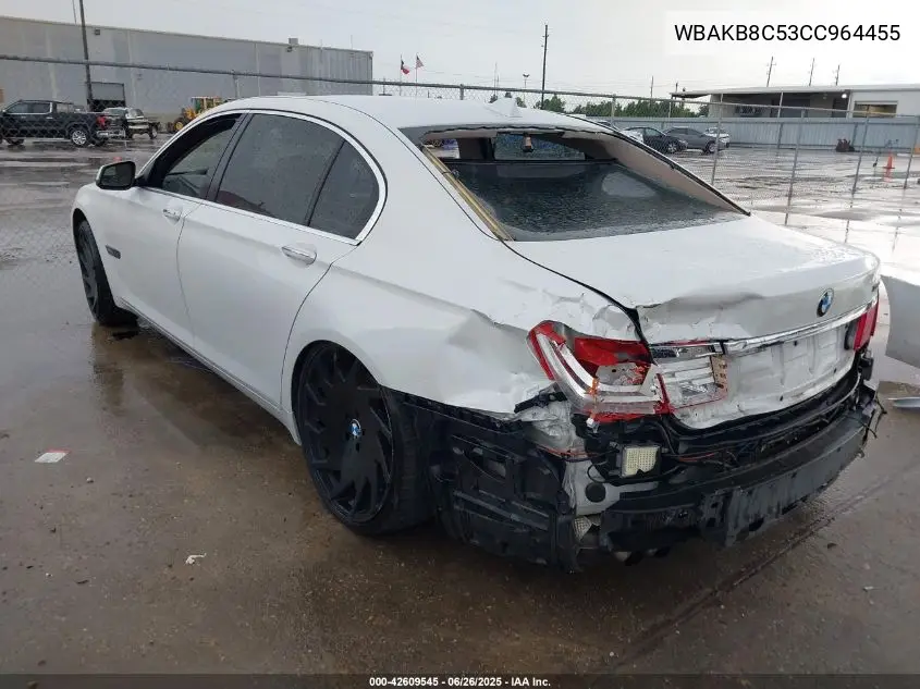 2012 BMW 750Li VIN: WBAKB8C53CC964455 Lot: 42609545