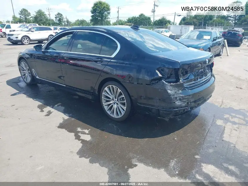 2019 BMW 750I VIN: WBA7F0C58KGM24585 Lot: 42557581