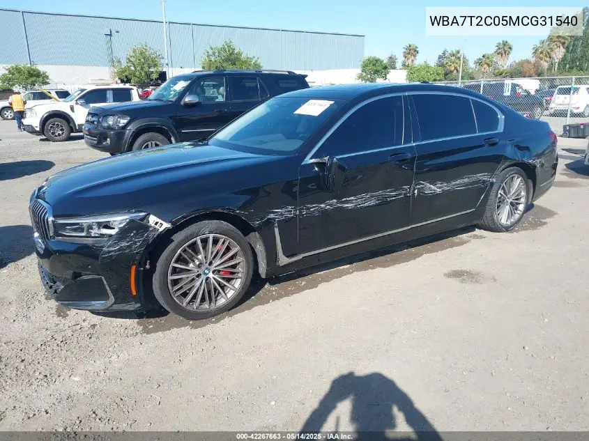 2021 BMW 740I VIN: WBA7T2C05MCG31540 Lot: 42267663