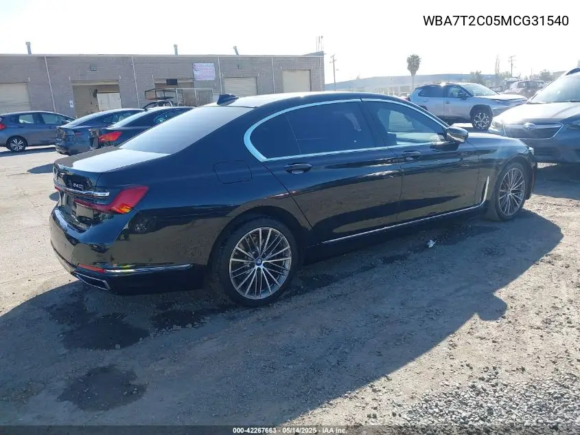 2021 BMW 740I VIN: WBA7T2C05MCG31540 Lot: 42267663
