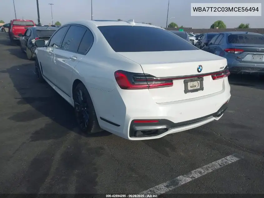 2021 BMW 740I VIN: WBA7T2C03MCE56494 Lot: 42594295