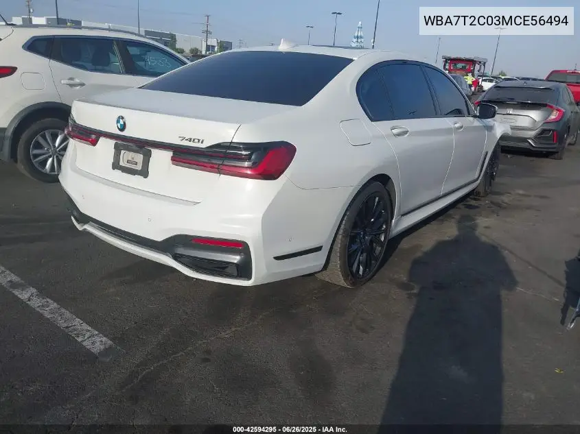 2021 BMW 740I VIN: WBA7T2C03MCE56494 Lot: 42594295