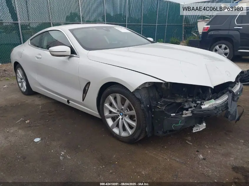 2020 BMW 840I xDrive VIN: WBAAE4C06LBP63980 Lot: 42418351