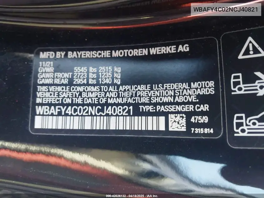 2022 BMW M850I xDrive VIN: WBAFY4C02NCJ40821 Lot: 42026132