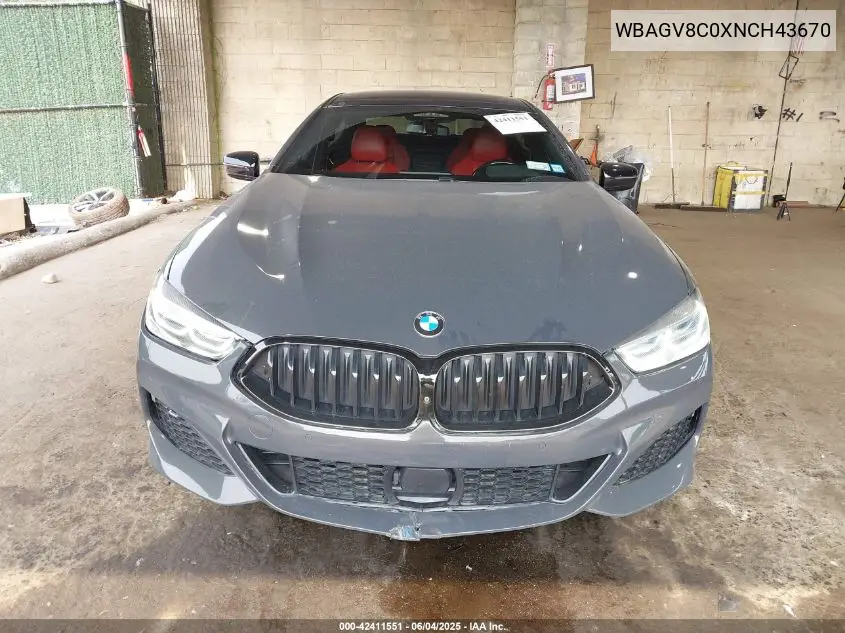 2022 BMW M850I Gtan Coupe xDrive VIN: WBAGV8C0XNCH43670 Lot: 42411551