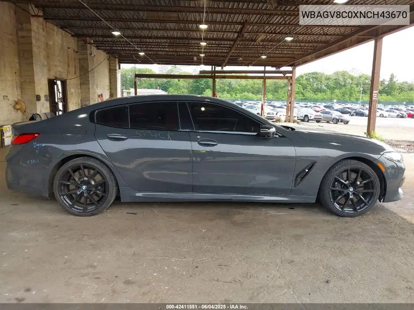 2022 BMW M850I Gtan Coupe xDrive VIN: WBAGV8C0XNCH43670 Lot: 42411551