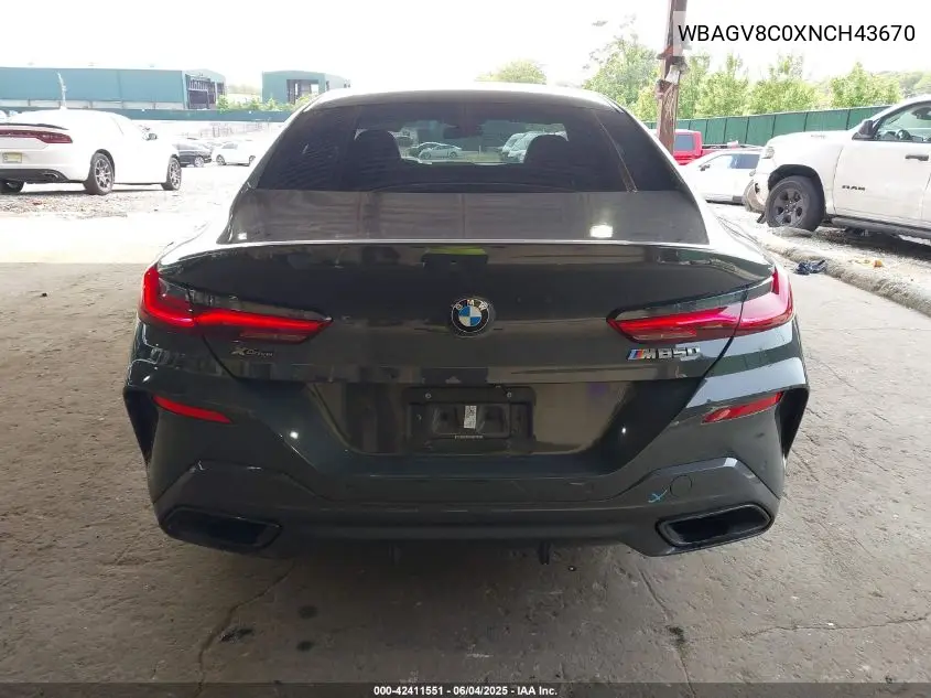 2022 BMW M850I Gtan Coupe xDrive VIN: WBAGV8C0XNCH43670 Lot: 42411551