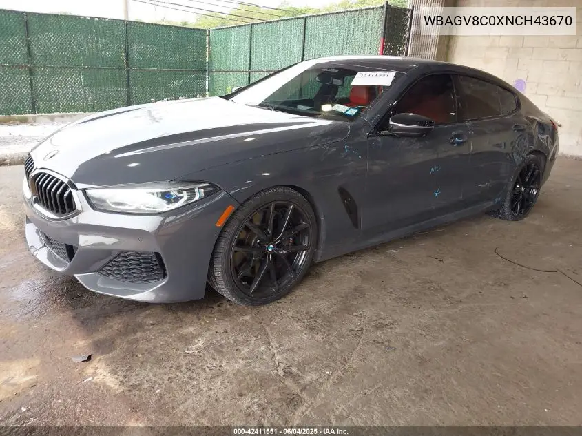 2022 BMW M850I Gtan Coupe xDrive VIN: WBAGV8C0XNCH43670 Lot: 42411551