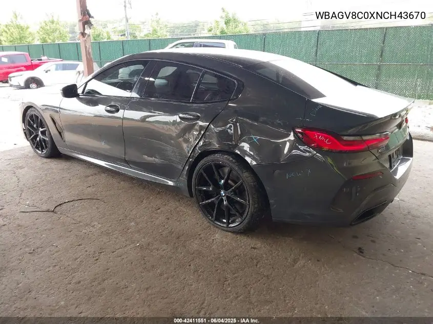 2022 BMW M850I Gtan Coupe xDrive VIN: WBAGV8C0XNCH43670 Lot: 42411551
