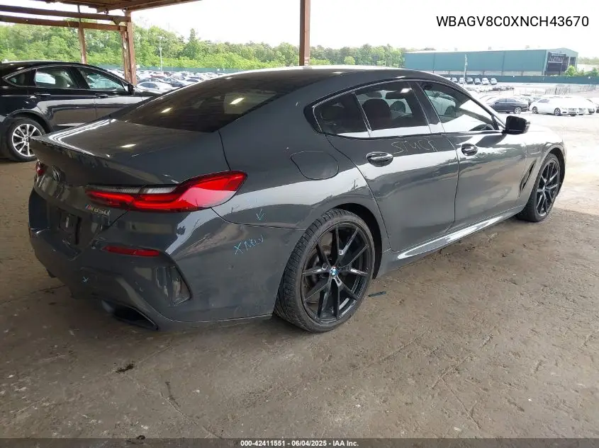 2022 BMW M850I Gtan Coupe xDrive VIN: WBAGV8C0XNCH43670 Lot: 42411551