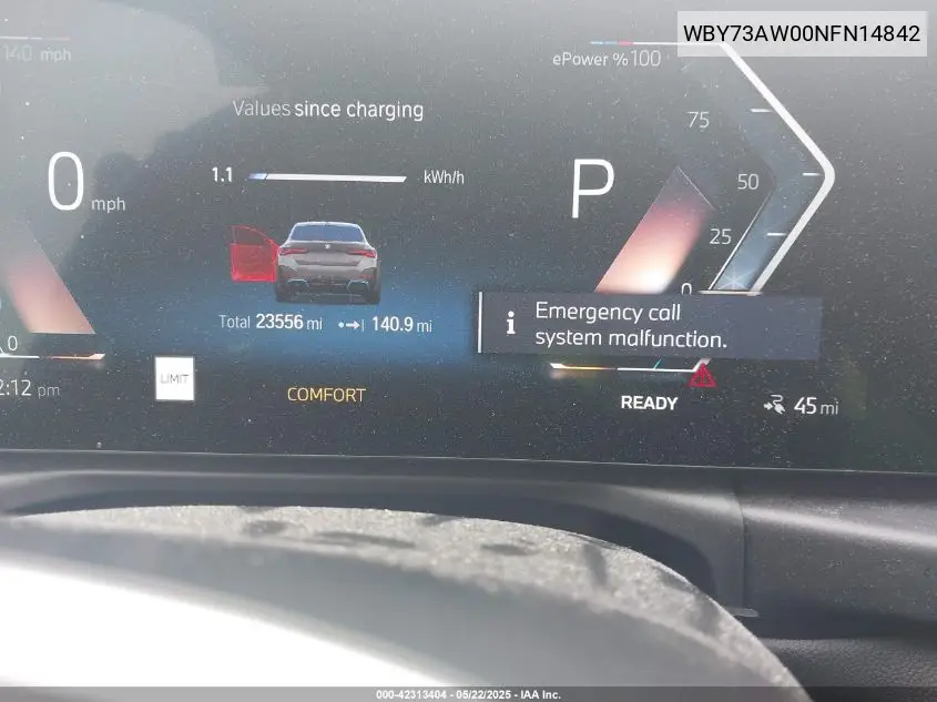 2022 BMW I4 Edrive40 VIN: WBY73AW00NFN14842 Lot: 42313404