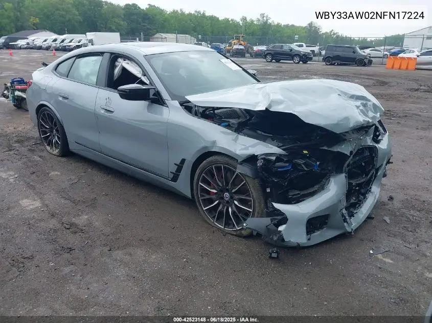 2022 BMW I4 M50 VIN: WBY33AW02NFN17224 Lot: 42523148