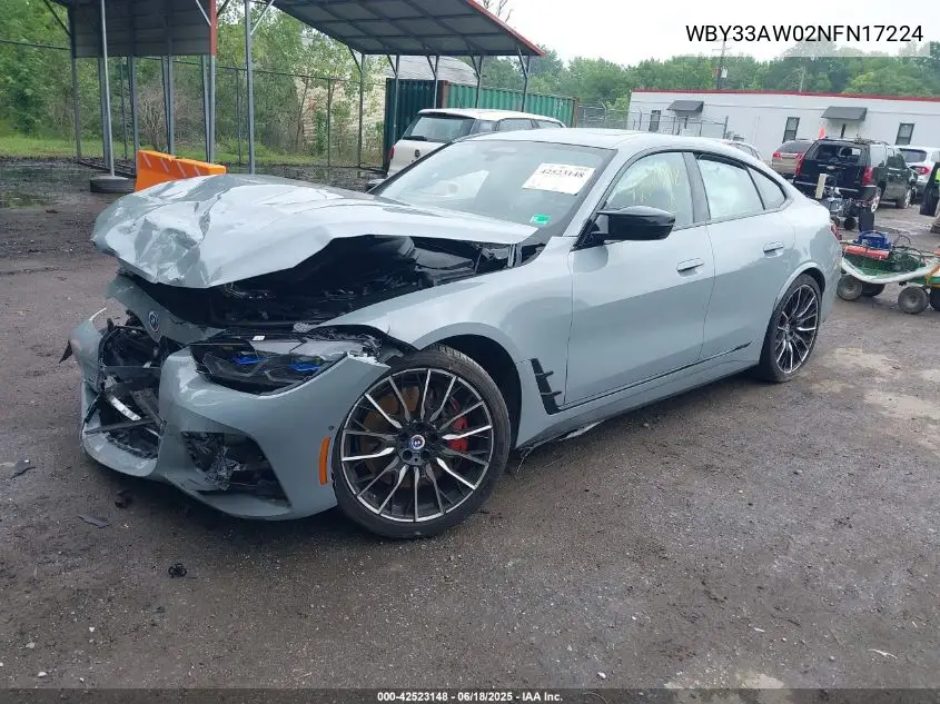 2022 BMW I4 M50 VIN: WBY33AW02NFN17224 Lot: 42523148