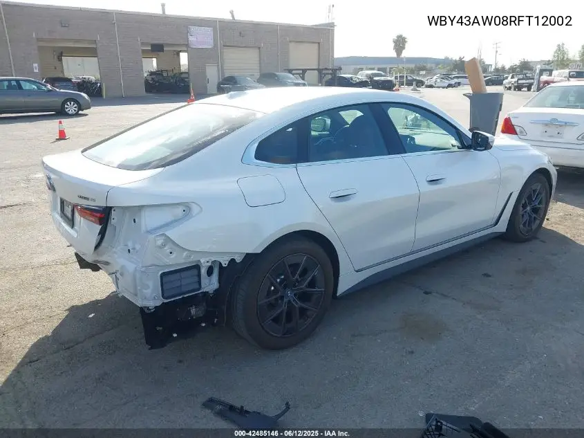 2024 BMW I4 Edrive35 VIN: WBY43AW08RFT12002 Lot: 42485146