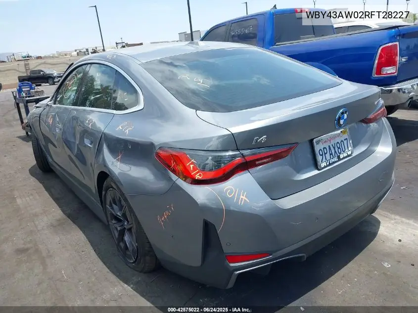 2024 BMW I4 Edrive35 VIN: WBY43AW02RFT28227 Lot: 42575022
