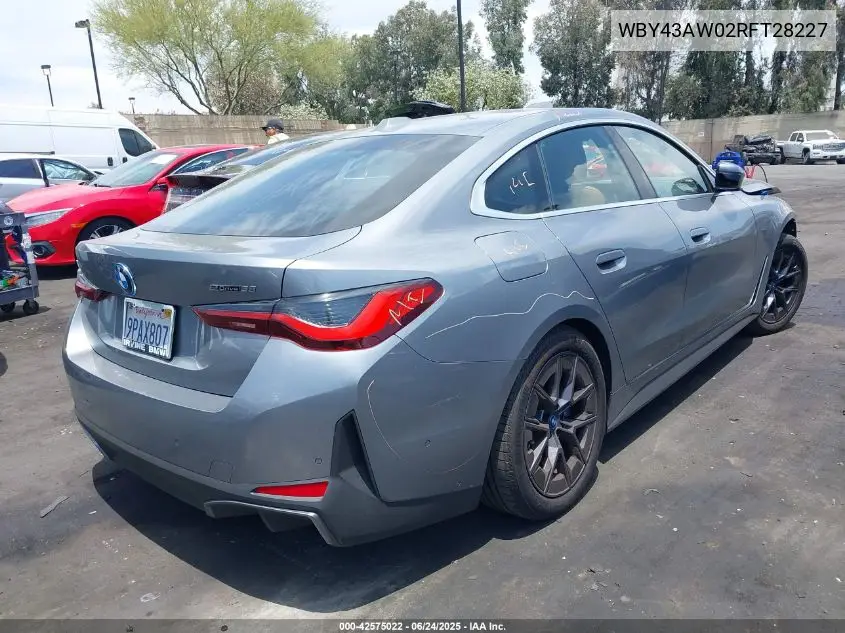 2024 BMW I4 Edrive35 VIN: WBY43AW02RFT28227 Lot: 42575022