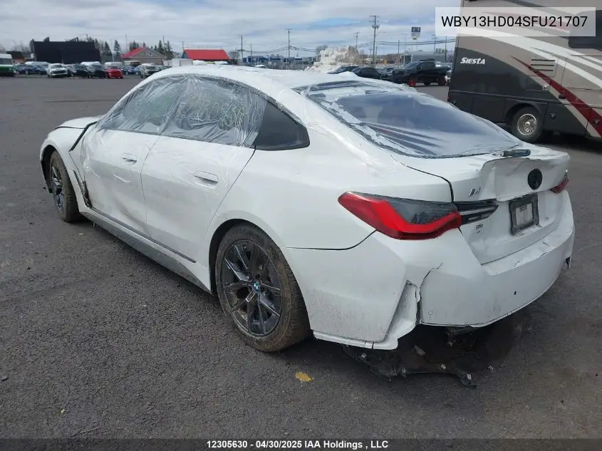 2025 BMW I4 Edrive35 VIN: WBY13HD04SFU21707 Lot: 12305630
