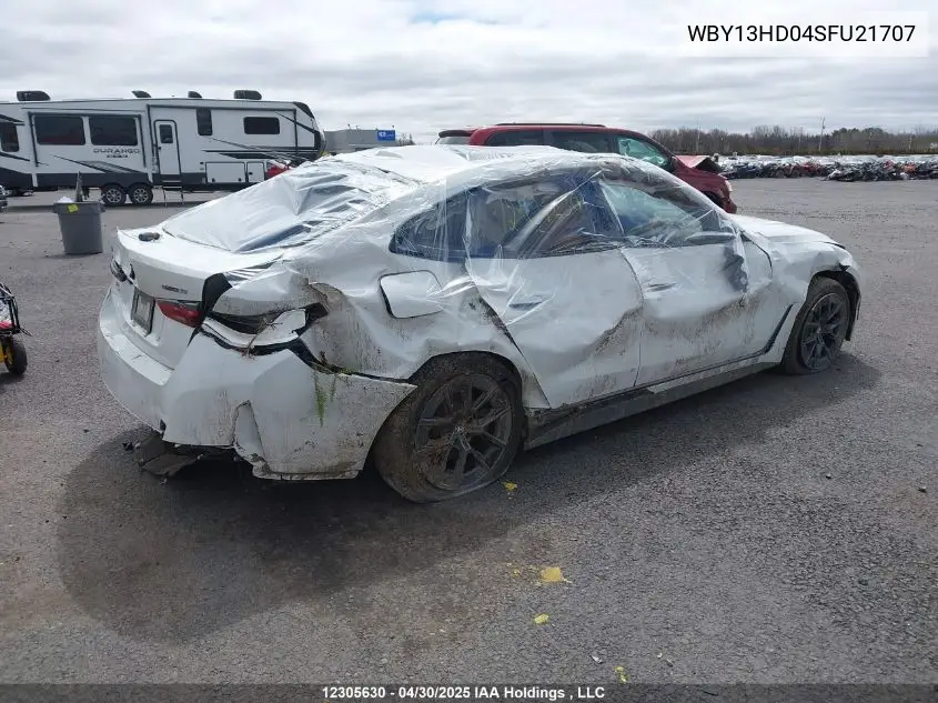 2025 BMW I4 Edrive35 VIN: WBY13HD04SFU21707 Lot: 12305630