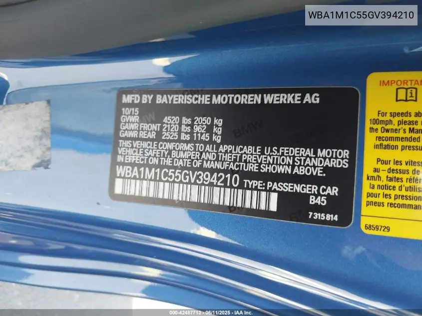 2016 BMW M235I VIN: WBA1M1C55GV394210 Lot: 42487713