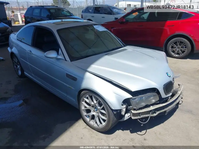 2002 BMW M3 VIN: WBSBL93472JR18143 Lot: 42643978