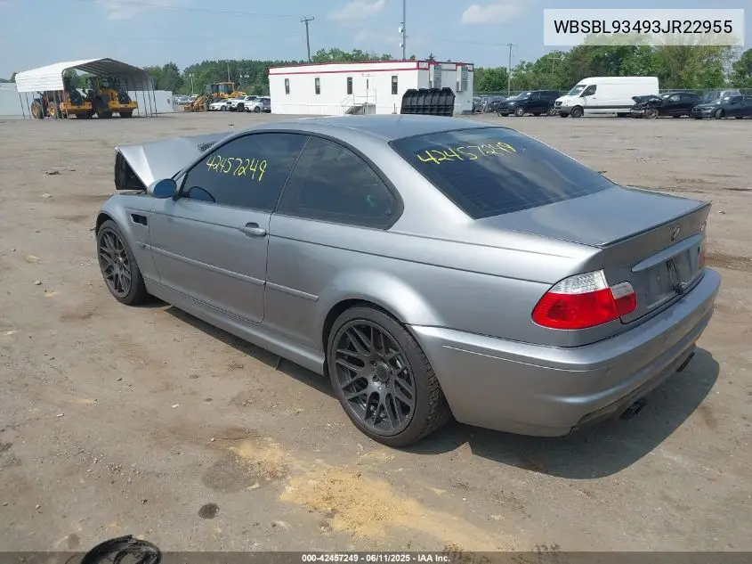 2003 BMW M3 VIN: WBSBL93493JR22955 Lot: 42457249