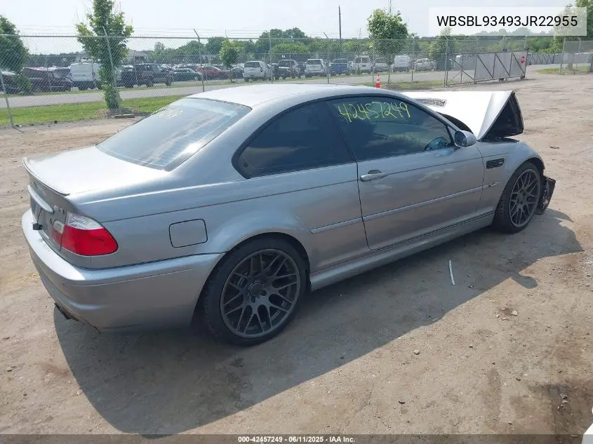 2003 BMW M3 VIN: WBSBL93493JR22955 Lot: 42457249