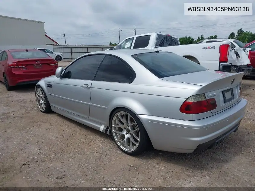 2005 BMW M3 VIN: WBSBL93405PN63138 Lot: 42433678