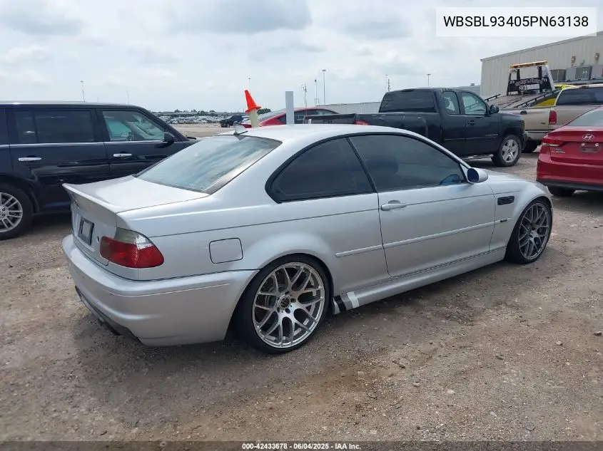 2005 BMW M3 VIN: WBSBL93405PN63138 Lot: 42433678