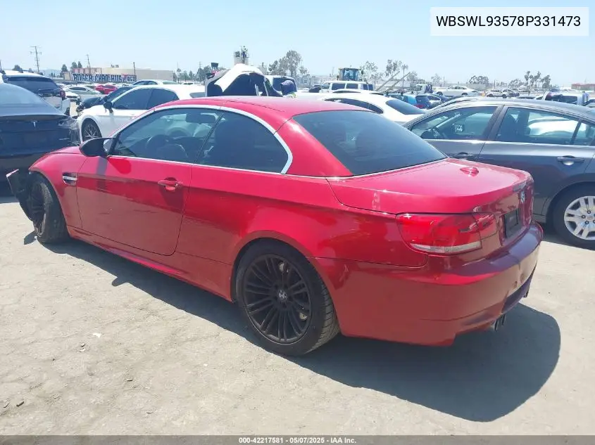 2008 BMW M3 VIN: WBSWL93578P331473 Lot: 42217581