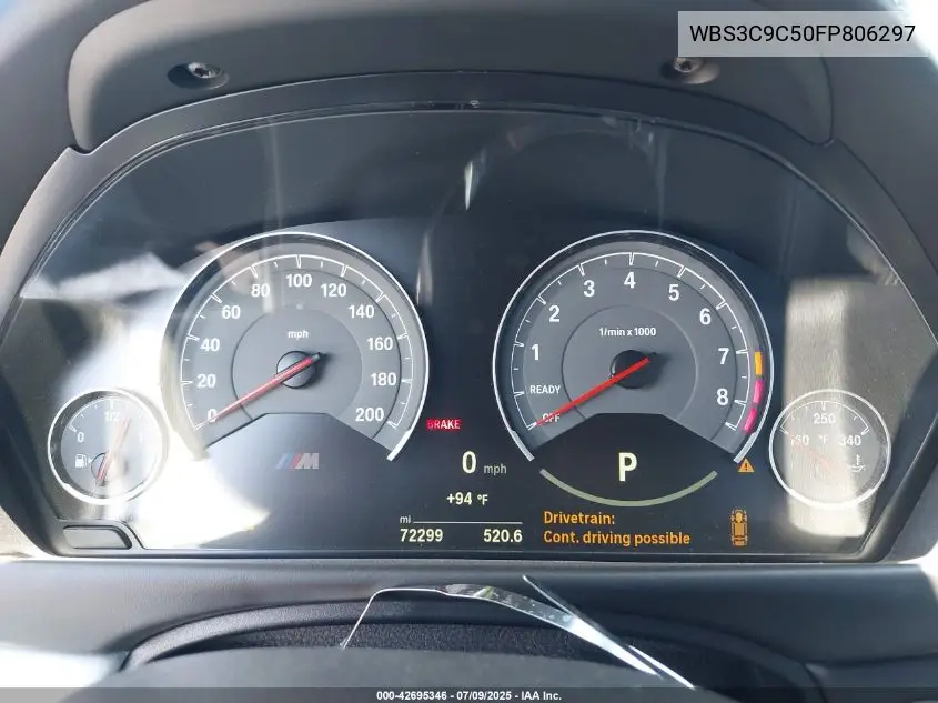 2015 BMW M3 VIN: WBS3C9C50FP806297 Lot: 42695346