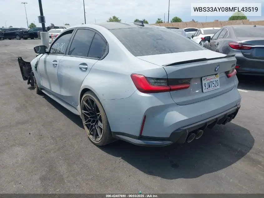 2021 BMW M3 Competition VIN: WBS33AY08MFL43519 Lot: 42407690