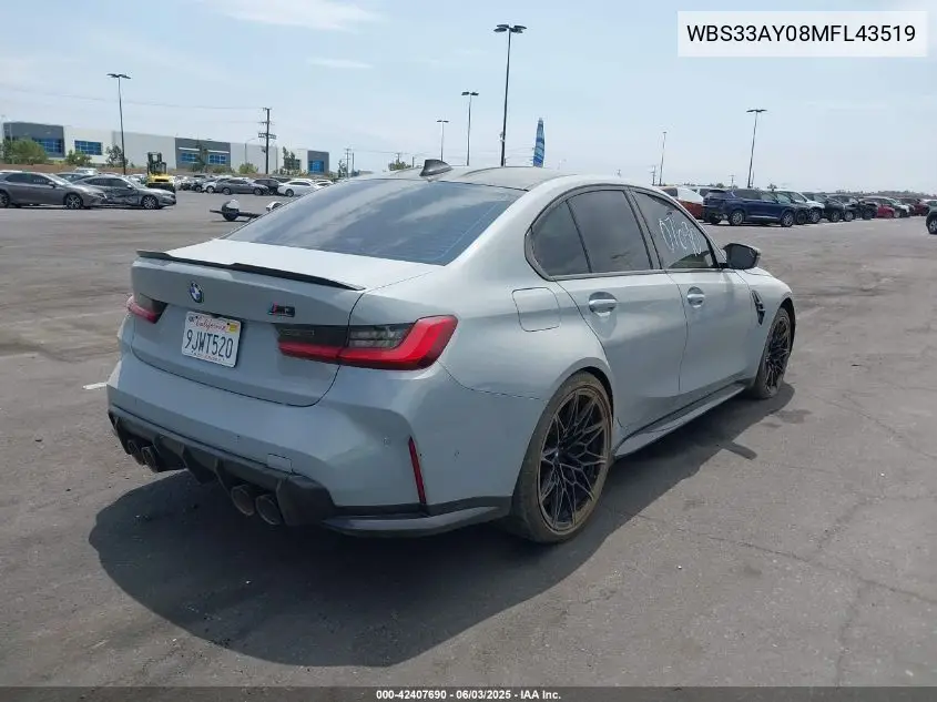 2021 BMW M3 Competition VIN: WBS33AY08MFL43519 Lot: 42407690
