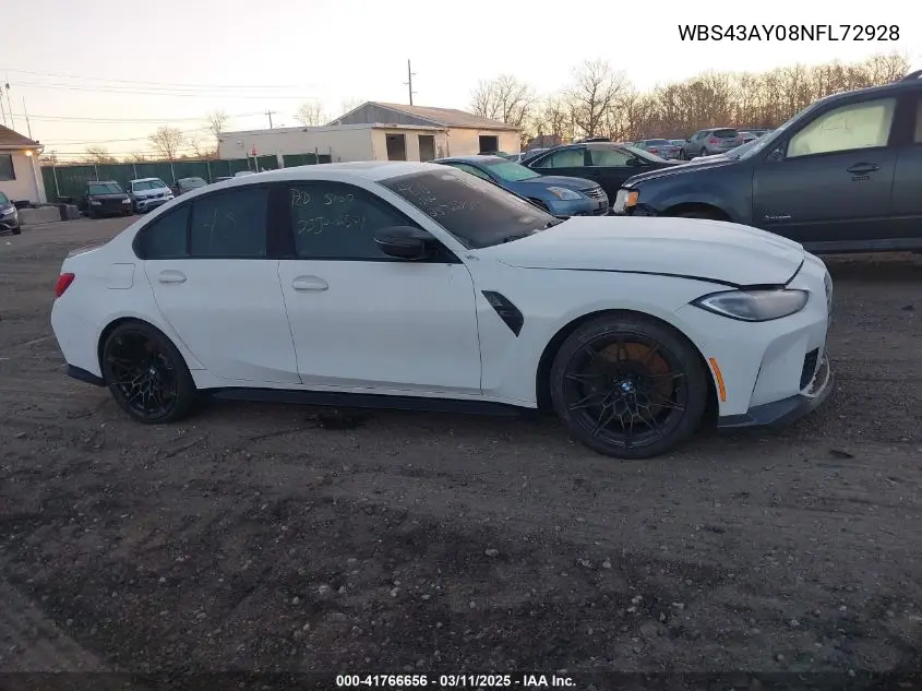 2022 BMW M3 Competition xDrive VIN: WBS43AY08NFL72928 Lot: 41766656
