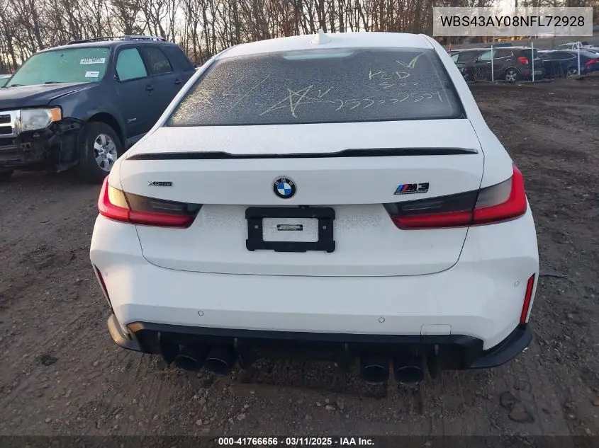 2022 BMW M3 Competition xDrive VIN: WBS43AY08NFL72928 Lot: 41766656