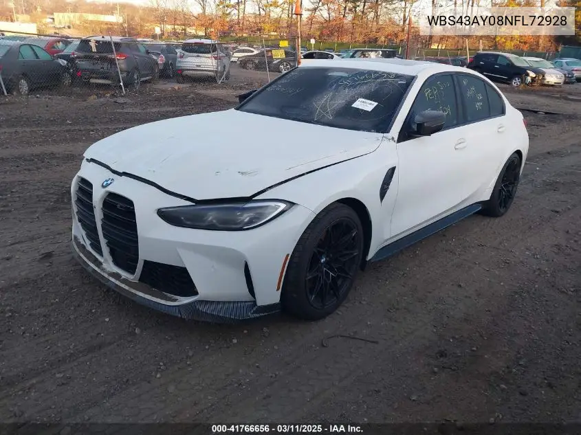 2022 BMW M3 Competition xDrive VIN: WBS43AY08NFL72928 Lot: 41766656