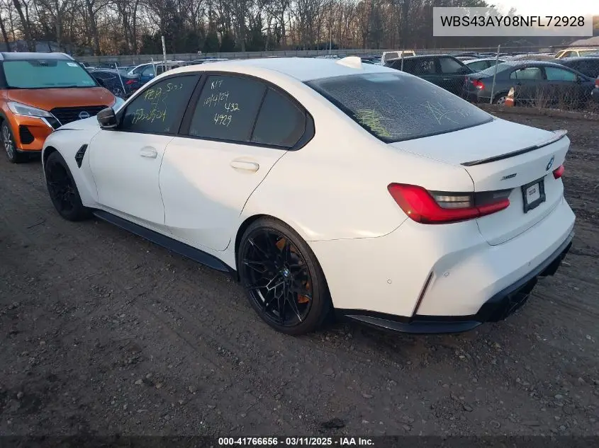 2022 BMW M3 Competition xDrive VIN: WBS43AY08NFL72928 Lot: 41766656