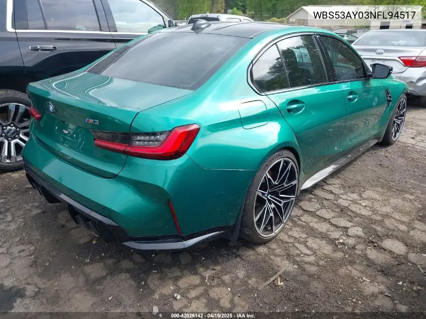 2022 BMW M3 Sedan VIN: WBS53AY03NFL94517 Lot: 42026142