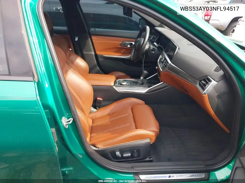 2022 BMW M3 Sedan VIN: WBS53AY03NFL94517 Lot: 42026142