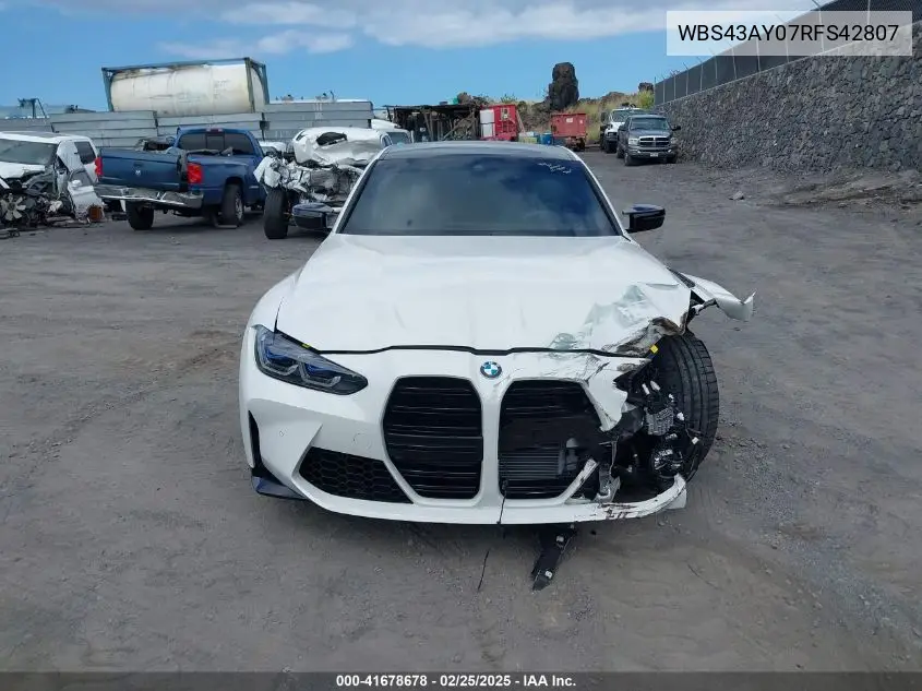 2024 BMW M3 Competition xDrive VIN: WBS43AY07RFS42807 Lot: 41678678