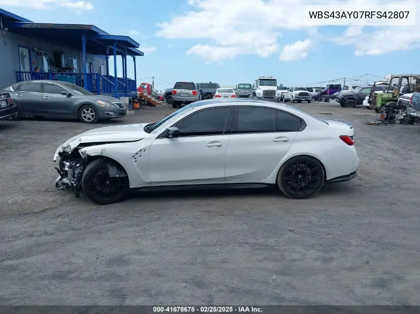 2024 BMW M3 Competition xDrive VIN: WBS43AY07RFS42807 Lot: 41678678