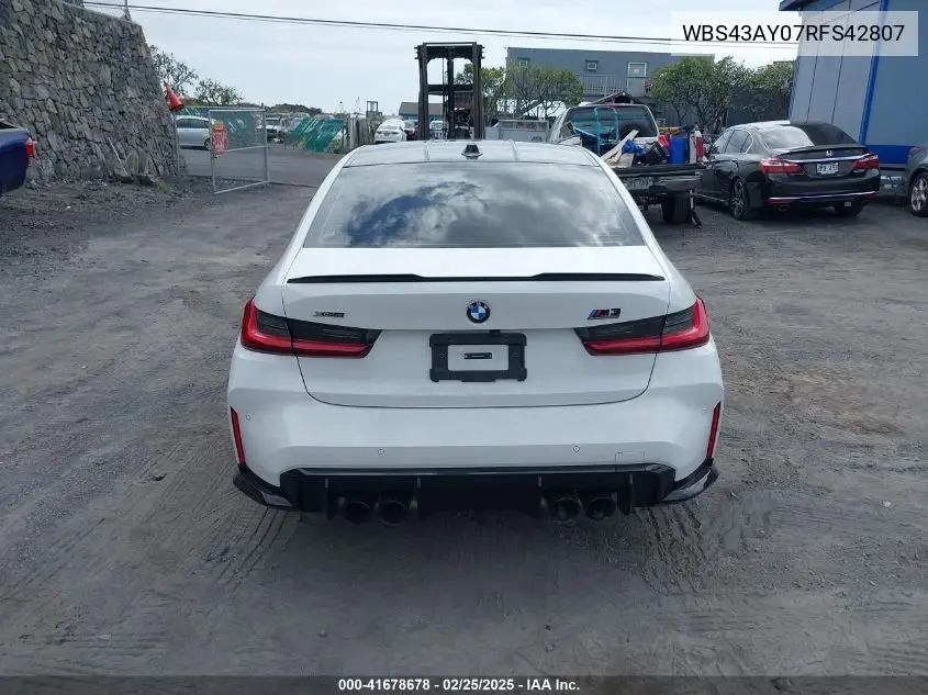 2024 BMW M3 Competition xDrive VIN: WBS43AY07RFS42807 Lot: 41678678